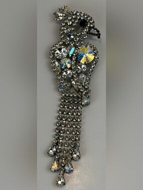 Vintage Articulated Crystal Bird Brooch